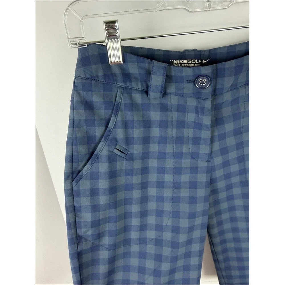 Nike Golf Tour Performance Dri-FIT Blue Check Plaid Golf Bermuda Shorts Womens 0